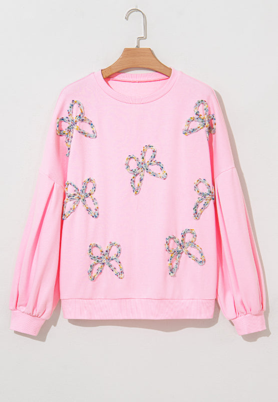 Bow Detail Opaque Long Sleeve Pullover Sweatshirt