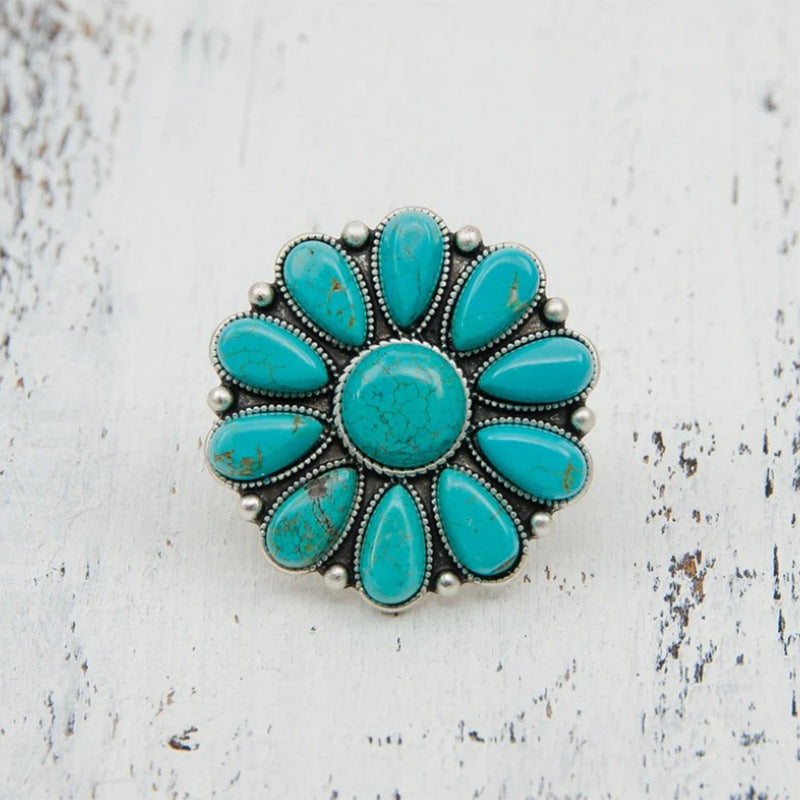 Artificial Turquoise Alloy Flower Ring - ShopEasier