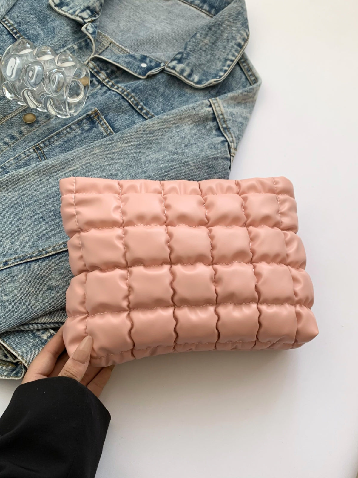 Plaid Quilted Zippered Clutch Bag