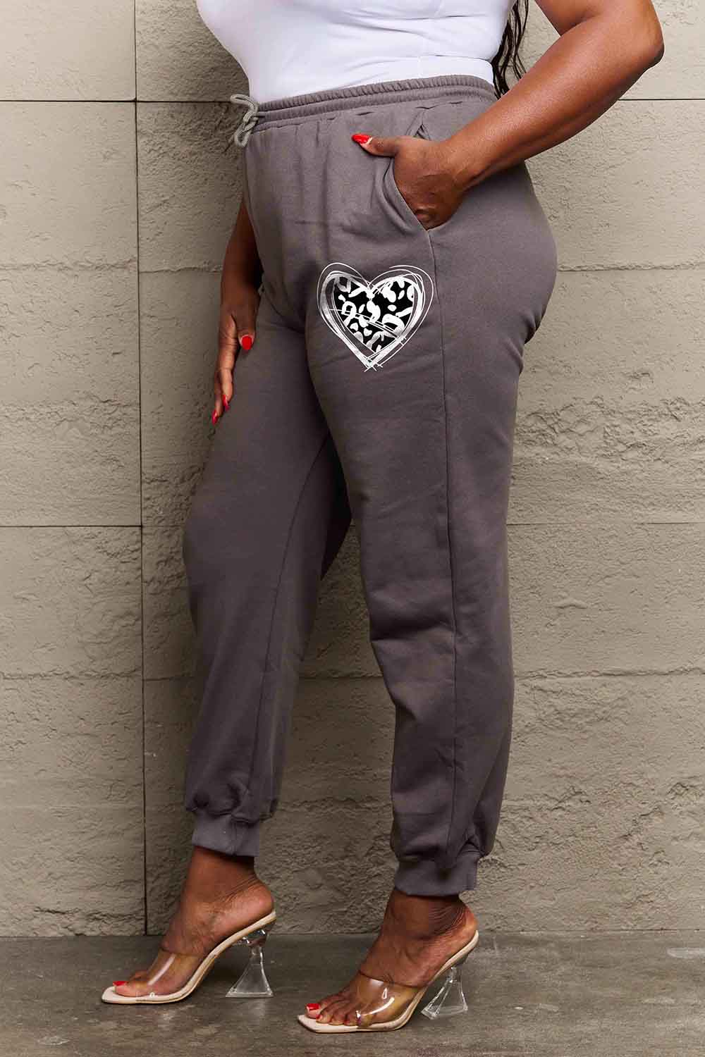 Cozy Heart Graphic Long Sweatpants with Drawstring