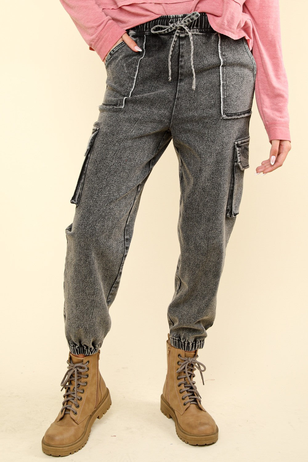 VERY J Washed Drawstring Jogger Cargo Jeans - ShopEasier