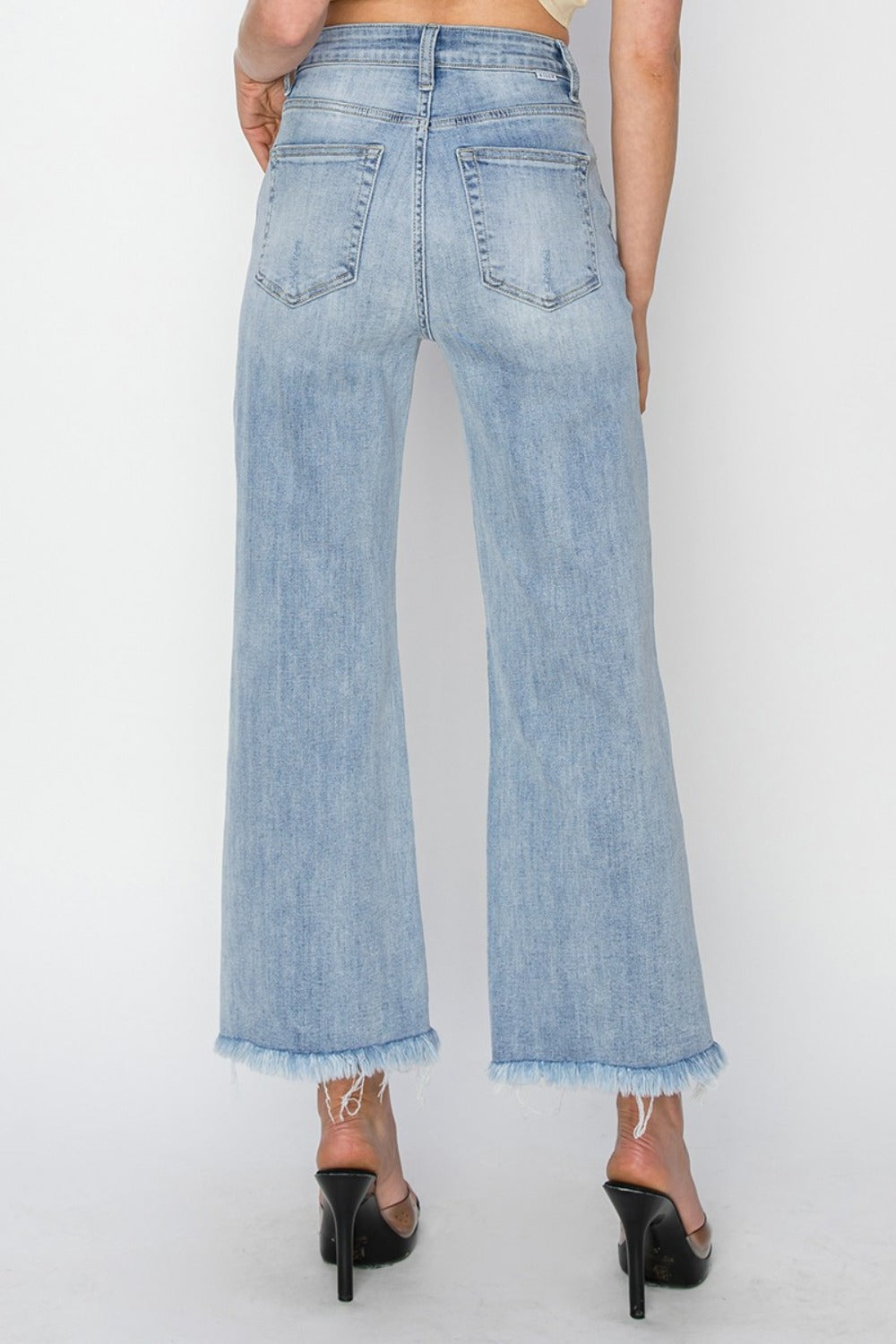 RISEN High Rise Crop Wide Fray Hem Jeans - ShopEasier