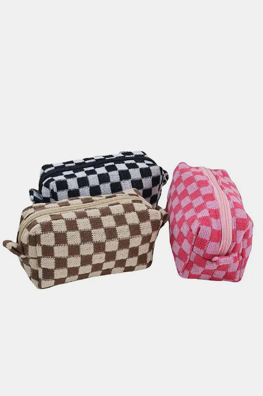 Chic Knitted Checkered Makeup Organizer Pouch