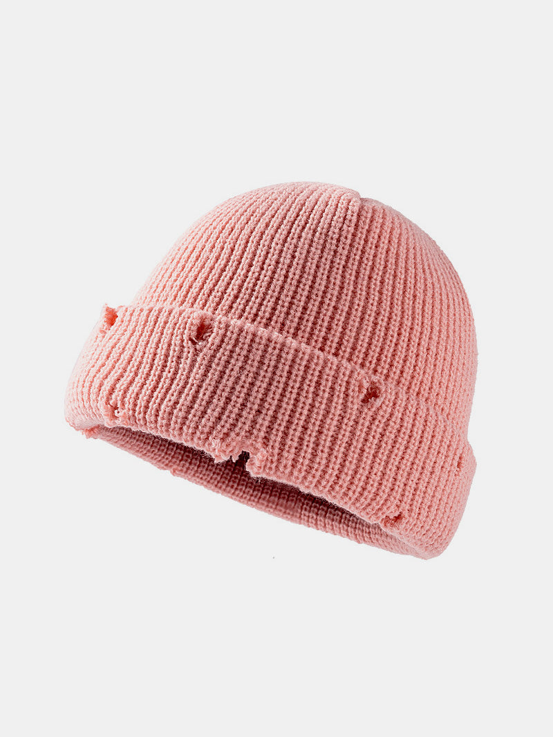 Distressed Cuffed Knit Hat - ShopEasier