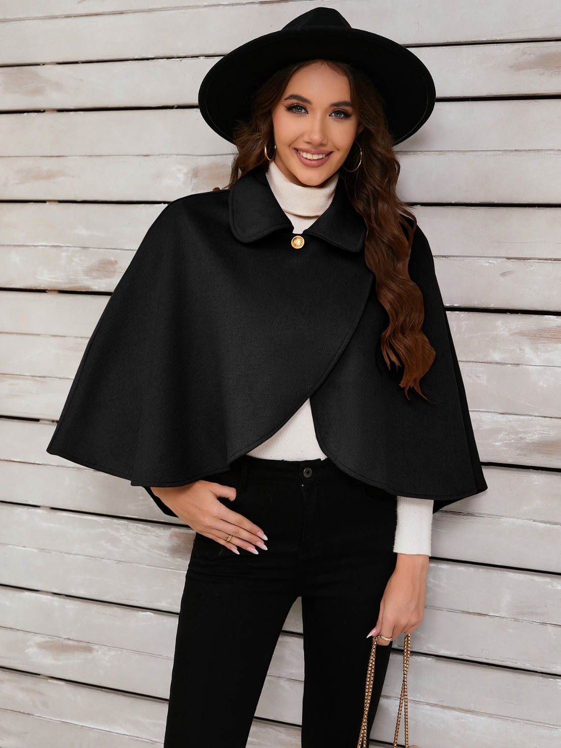 Collared Neck Cropped Cape - ShopEasier