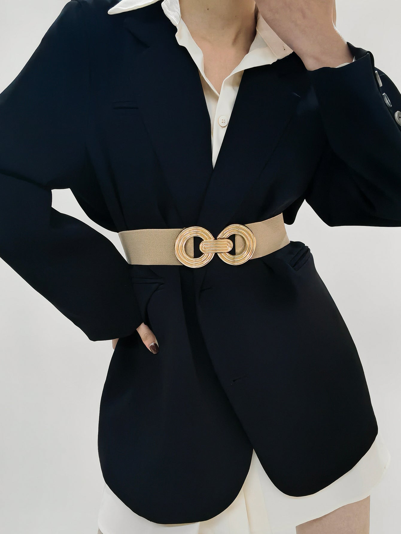 Geometric Alloy Buckle Stretch Belt