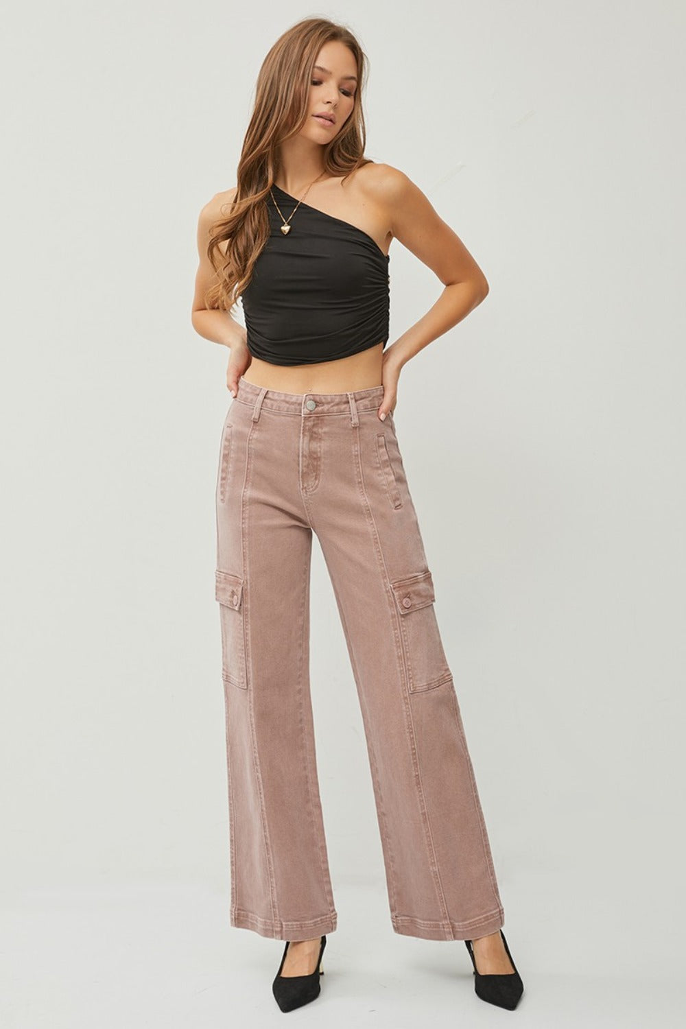 RISEN Full Size High Rise Wide Leg Cargo Jeans - ShopEasier