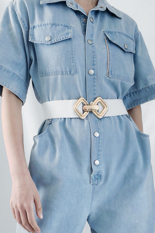 Stylish Geometric Buckle Wide Elastic Belt