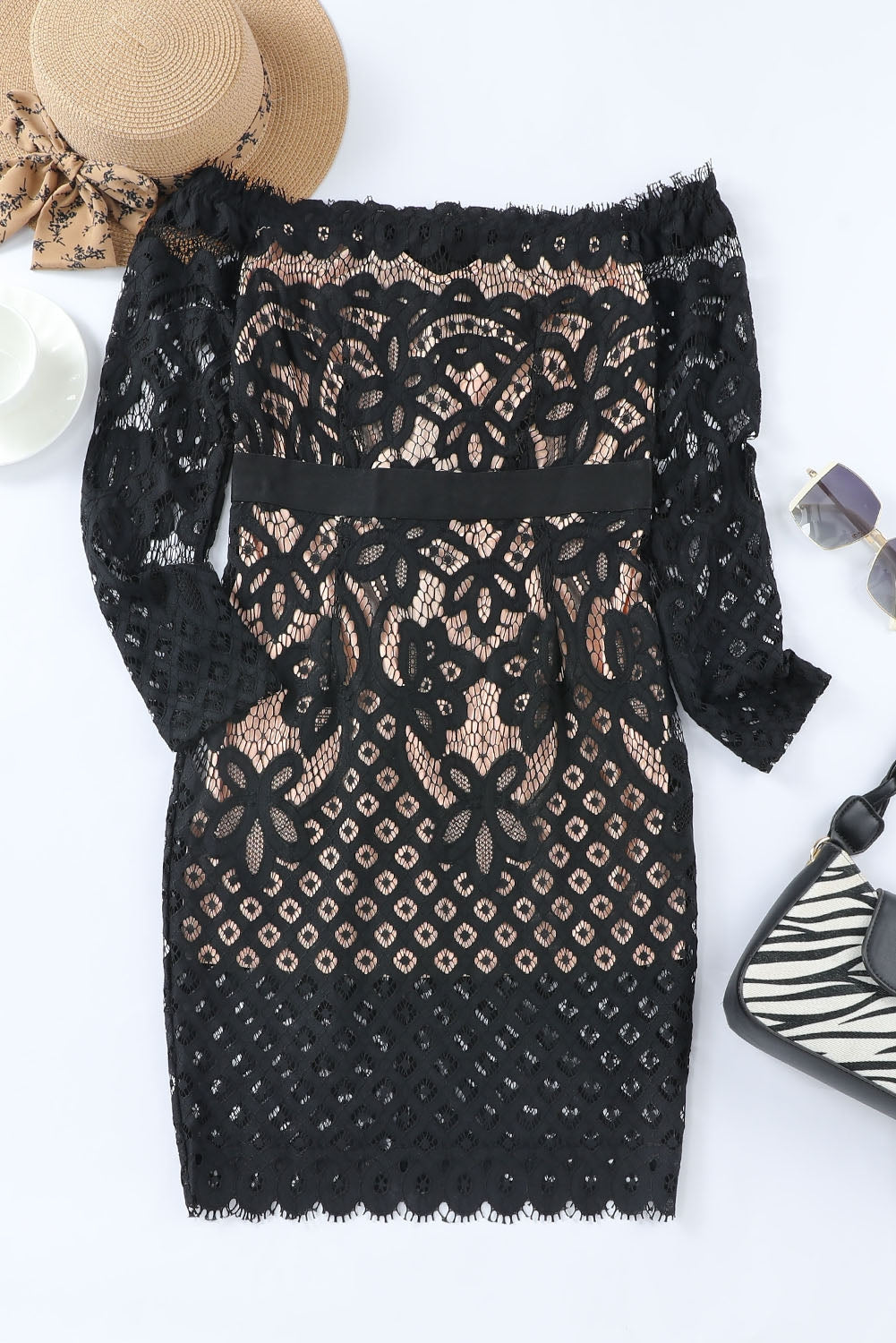 Off-Shoulder Long Sleeve Lace Dress - ShopEasier