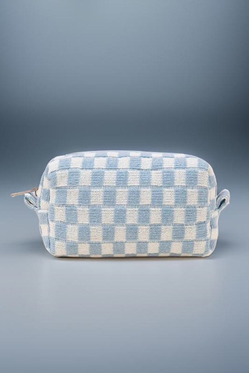 Chic Knitted Checkered Makeup Organizer Pouch