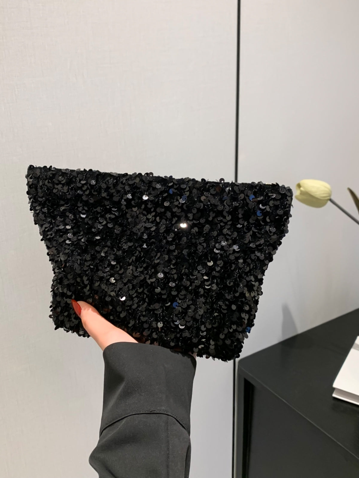 Sparkling Sequin Zippered Clutch Bag