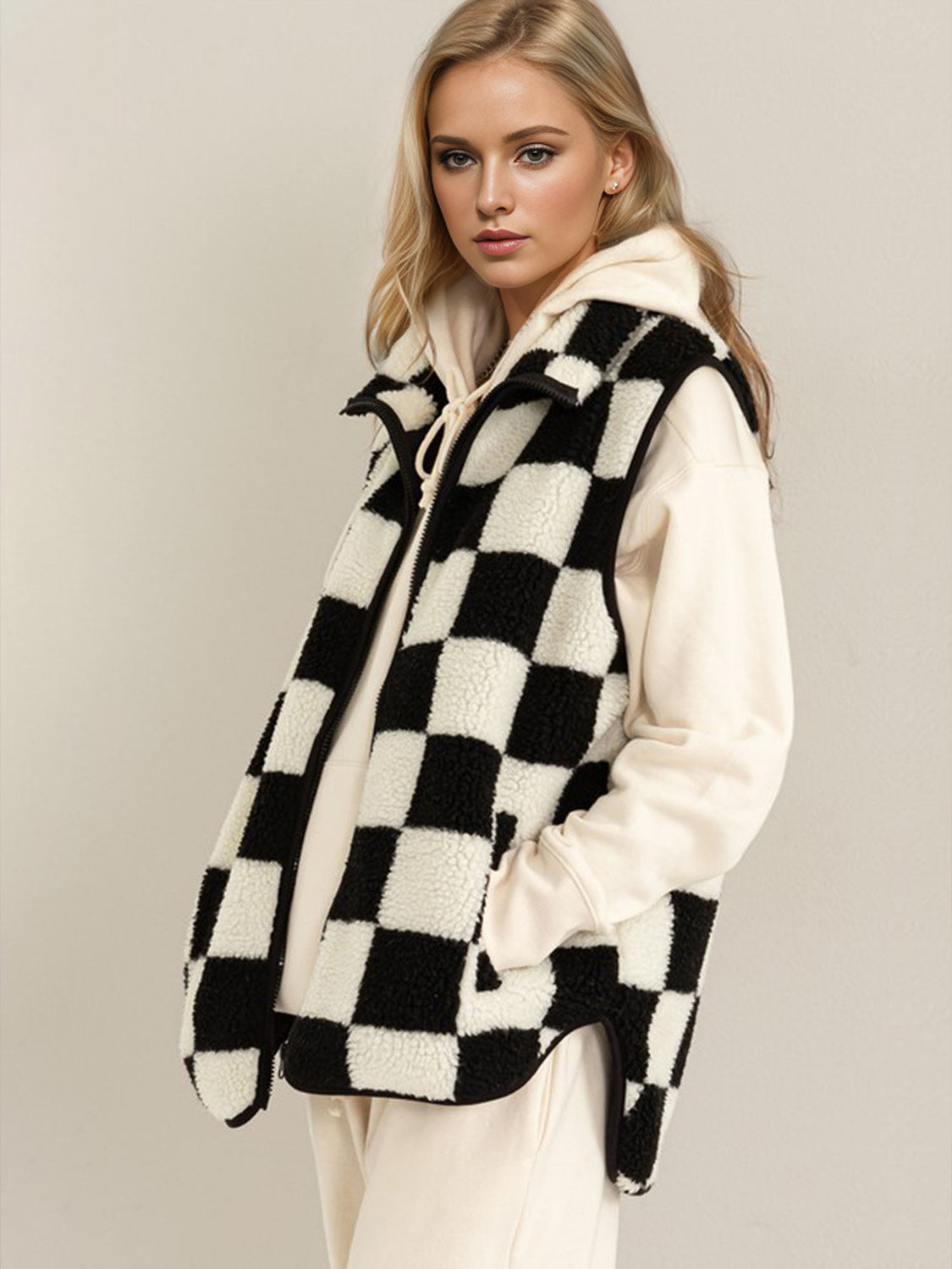 Double Take Full Size Zip Up Checkered Vest Cost - ShopEasier