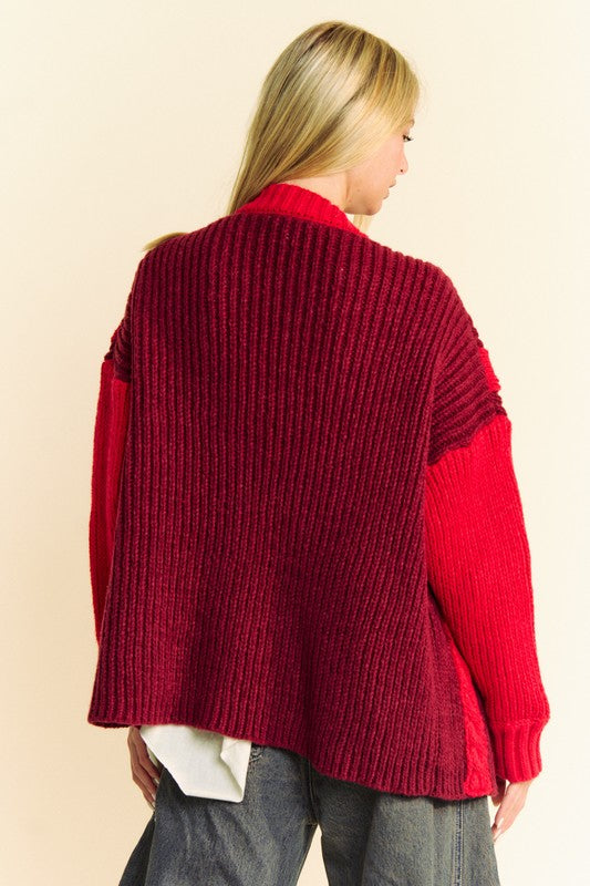 Davi & Dani Cable-Knit Color Block Open Front Cardigan - ShopEasier