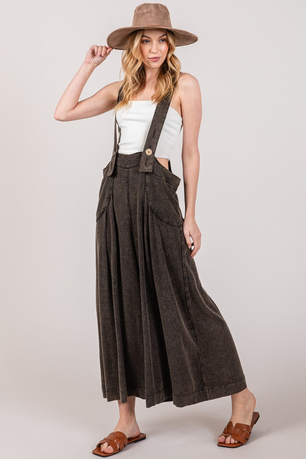 SAGE + FIG Chic Wide Strap Wide Leg Overalls