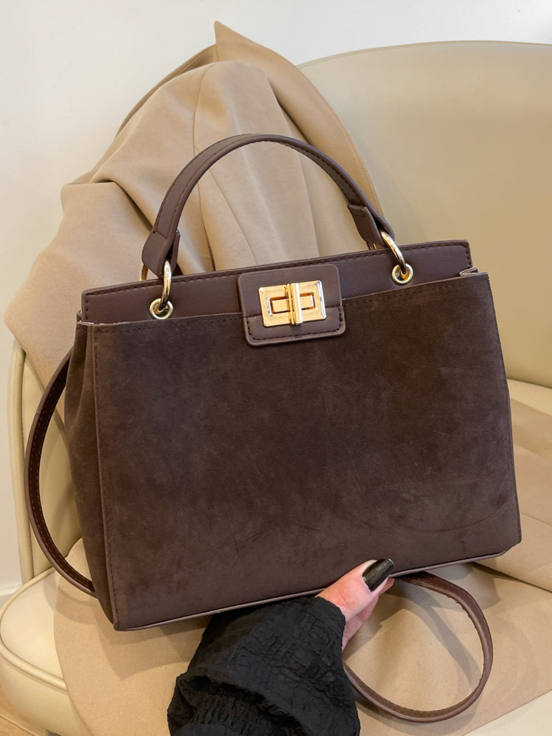 Versatile Solid Color Handbag with Detachable Strap