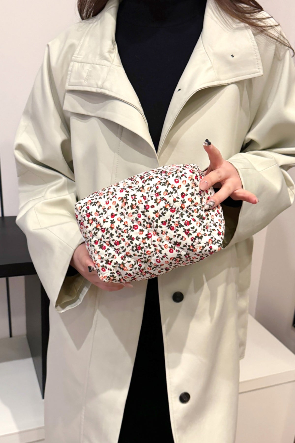 Quilted Floral Clutch with Checkered Interior