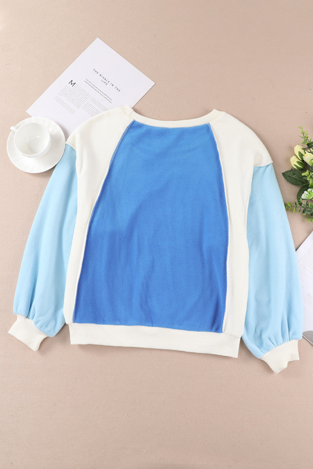 Color Block Casual Round Neck Sweatshirt with Dropped Shoulders