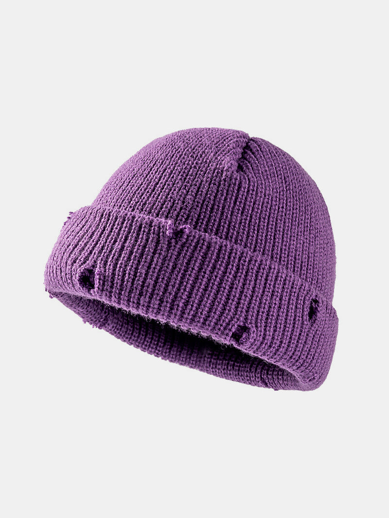 Distressed Cuffed Knit Hat - ShopEasier