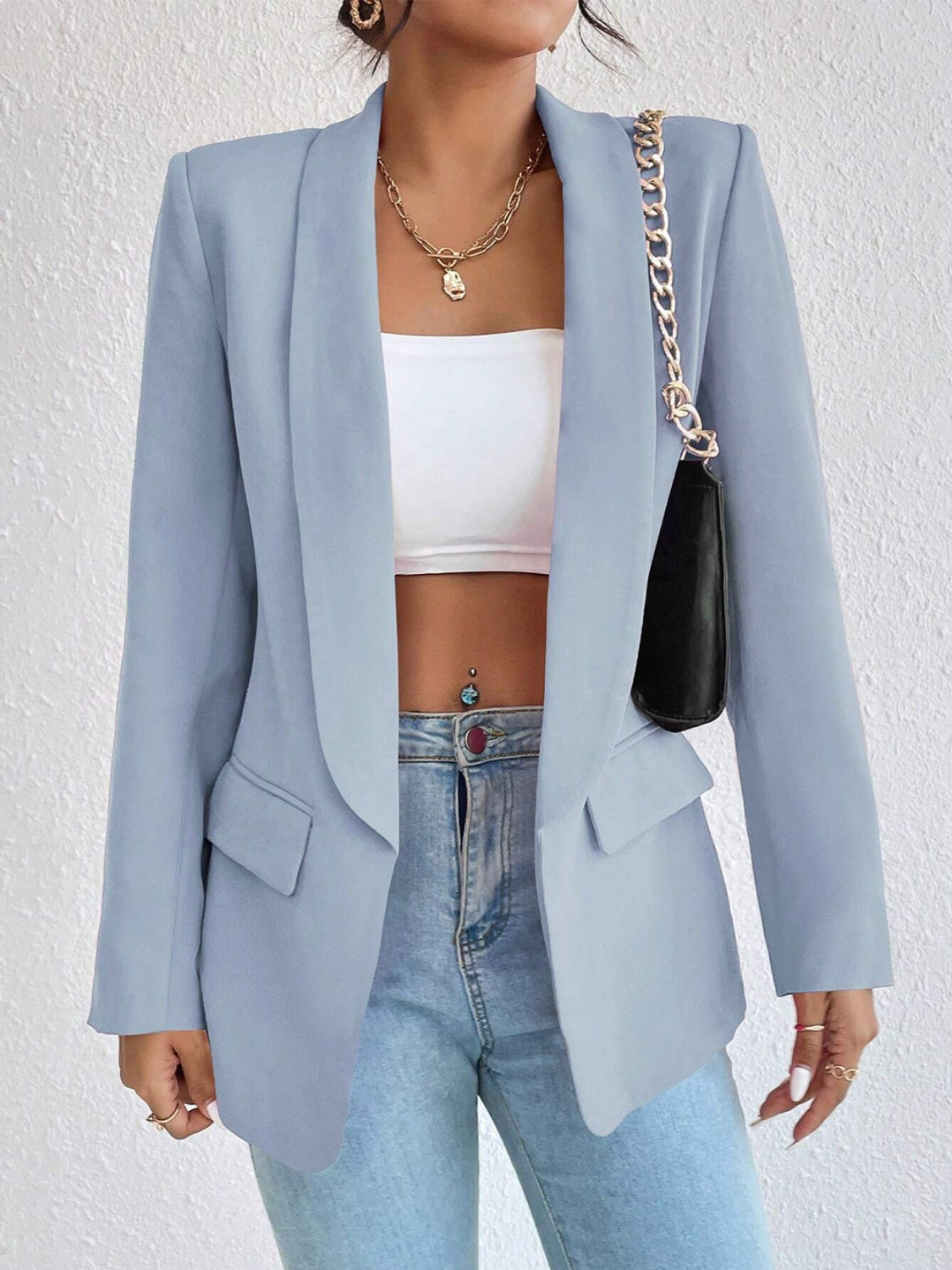 Shawl Collar Long Sleeve Blazer - ShopEasier