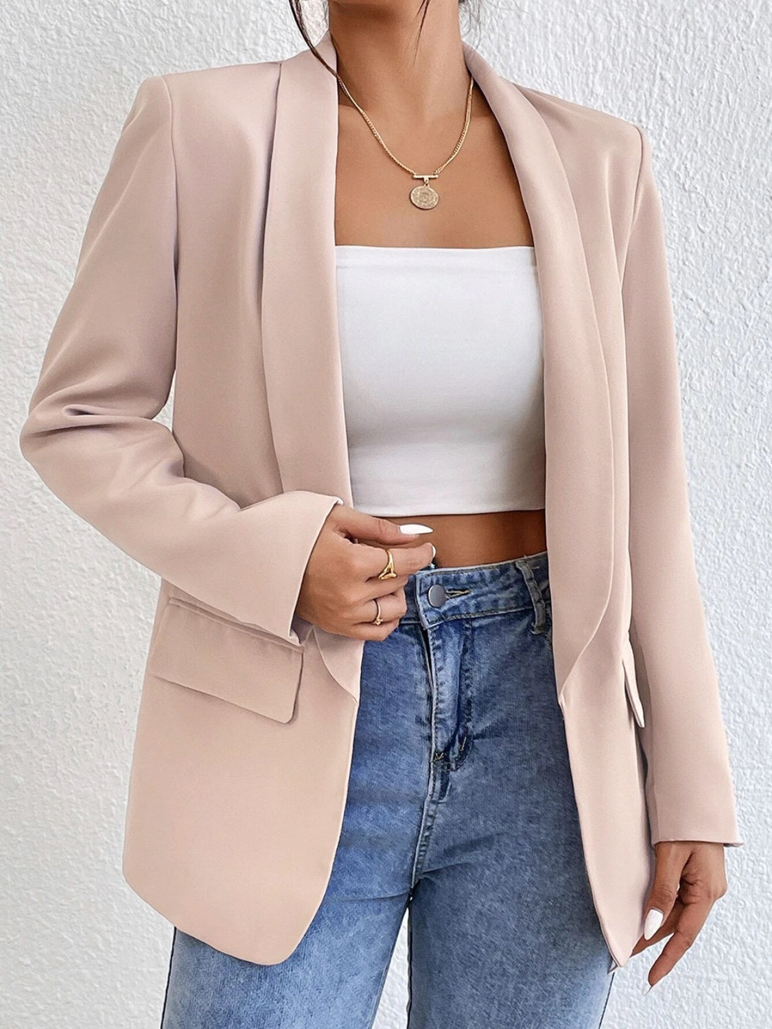 Shawl Collar Long Sleeve Blazer - ShopEasier