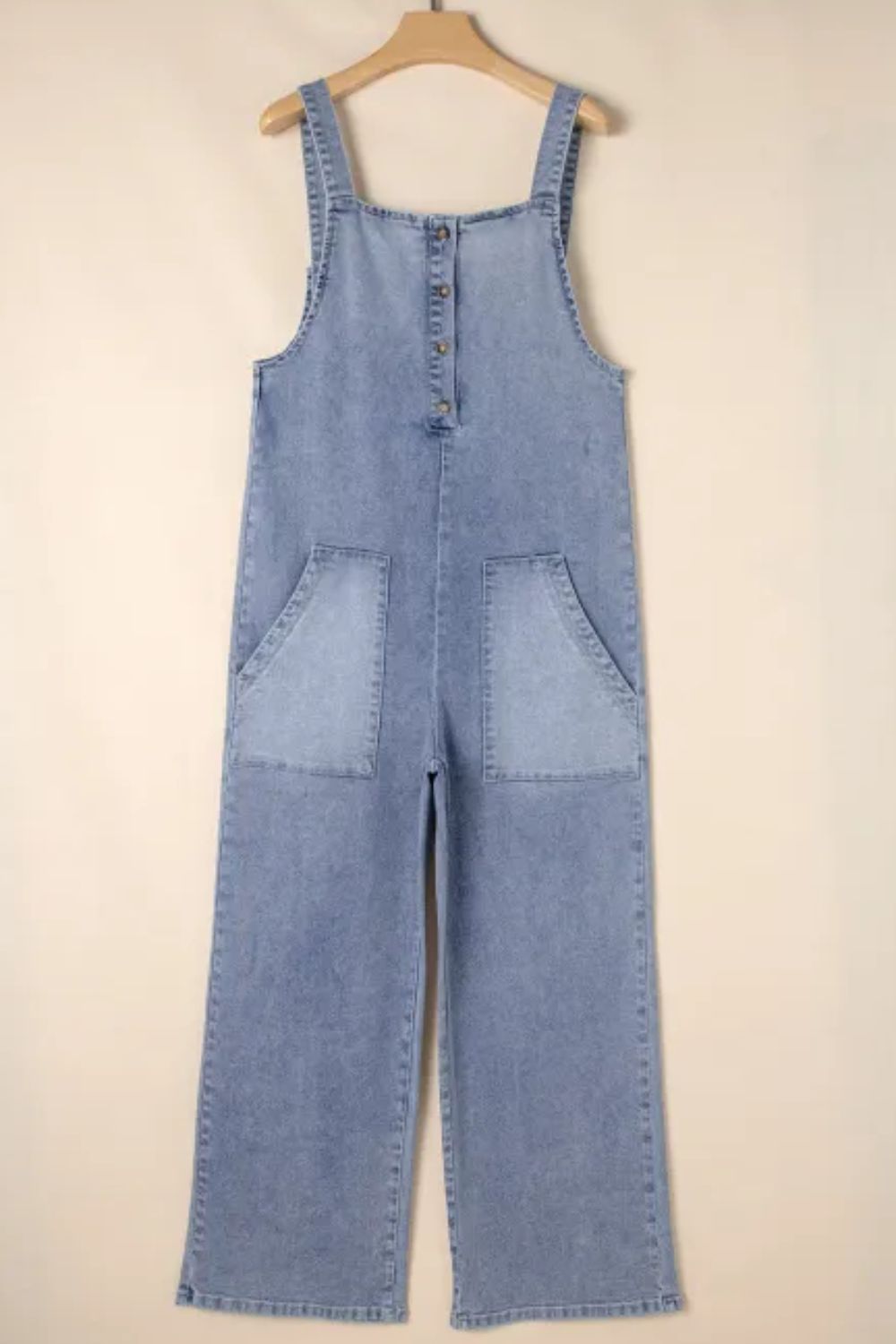 Wide Strap Denim Overalls with Pockets - ShopEasier