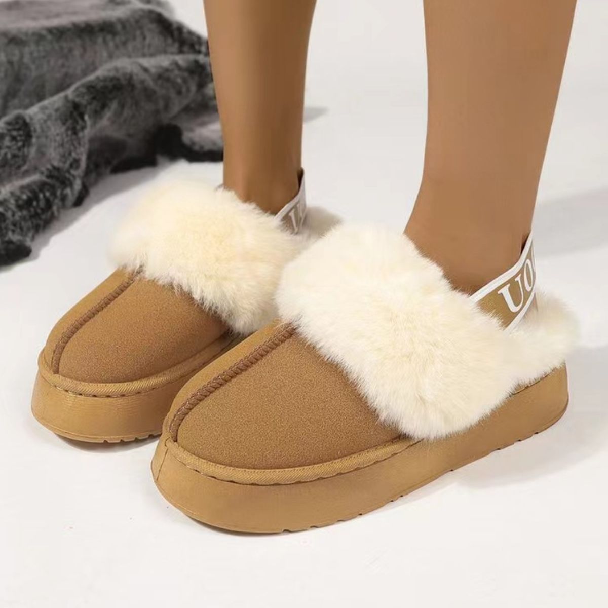 Fuzzy Lettered Slide Slippers with Plush Cushioning