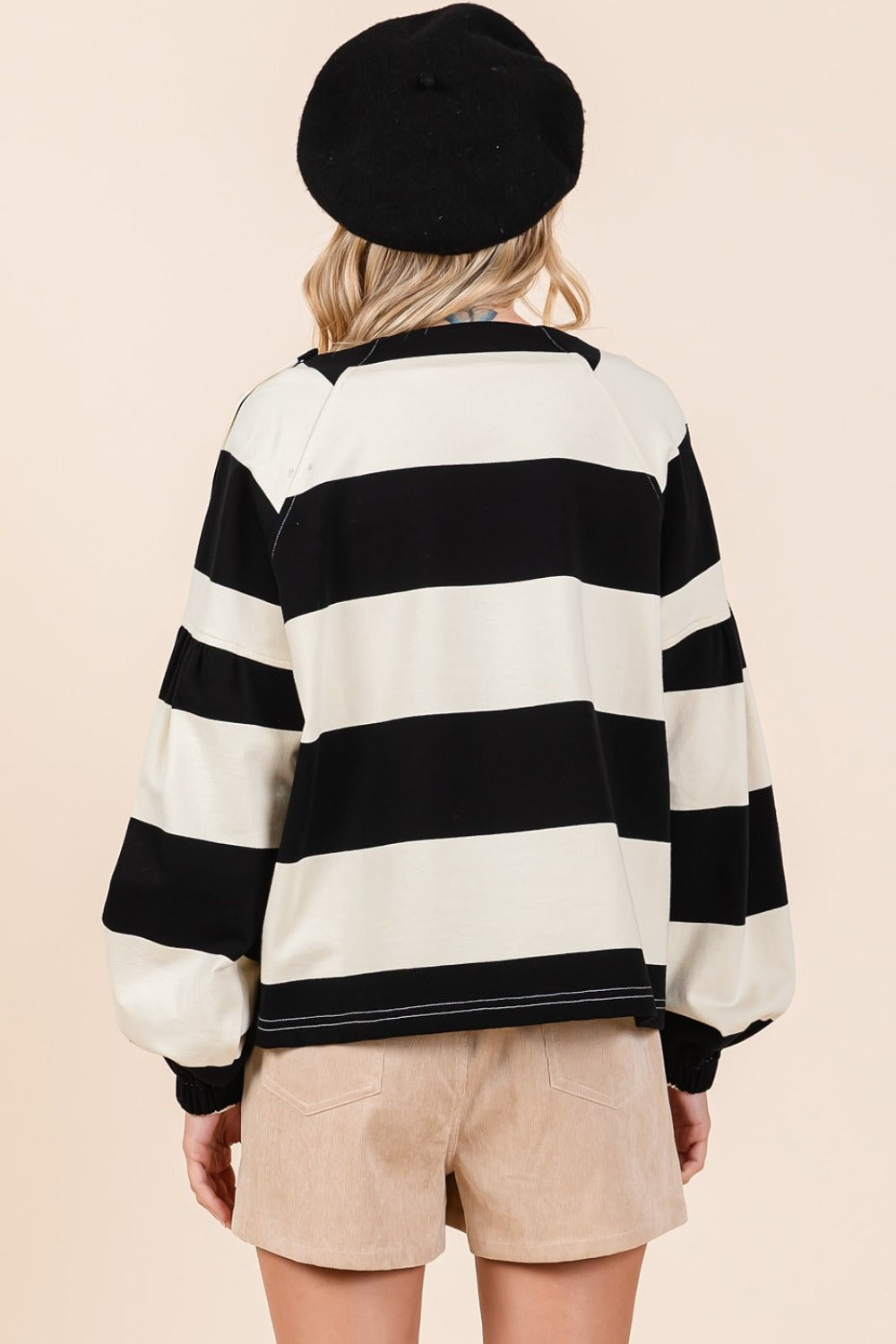 Chic Striped Long Sleeve T-Shirt with Snap Shoulder Detail