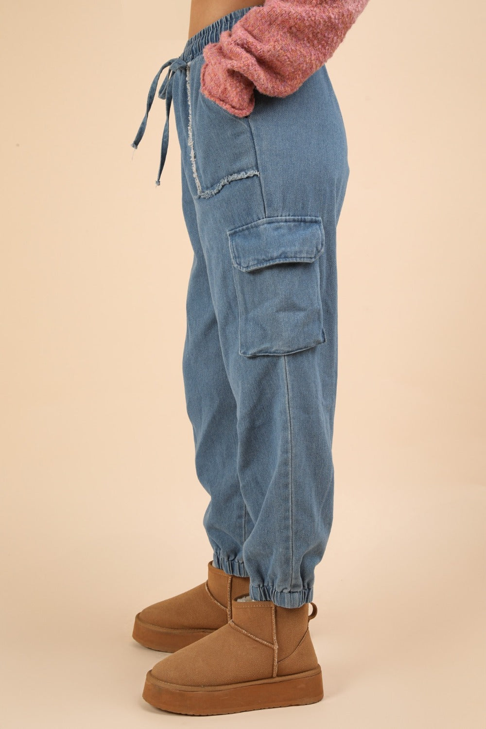 VERY J Washed Drawstring Jogger Cargo Jeans - ShopEasier