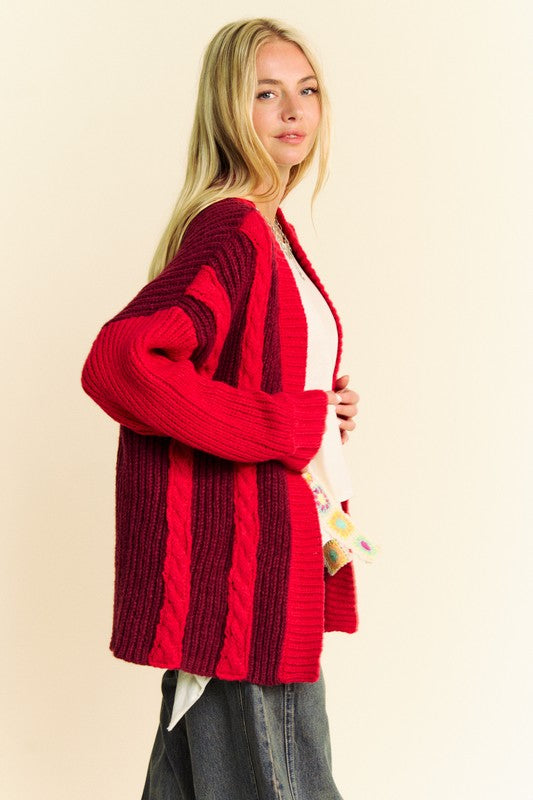 Davi & Dani Cable-Knit Color Block Open Front Cardigan - ShopEasier