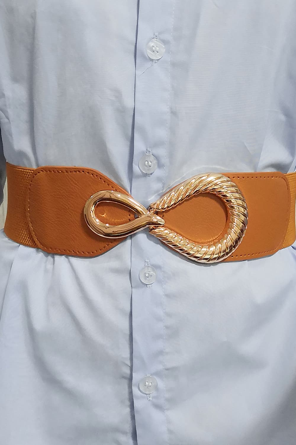 Elastic Ribbed Belt with Alloy Buckle