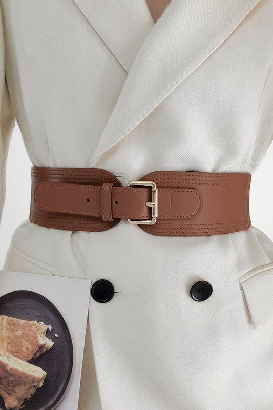 Stretchy PU Waist Belt with Zinc Alloy Buckle