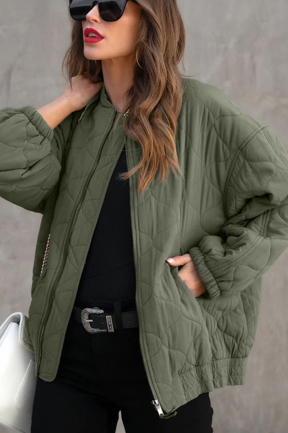 Zip Up Drop Shoulder Long Sleeve Puffer Jacket - ShopEasier