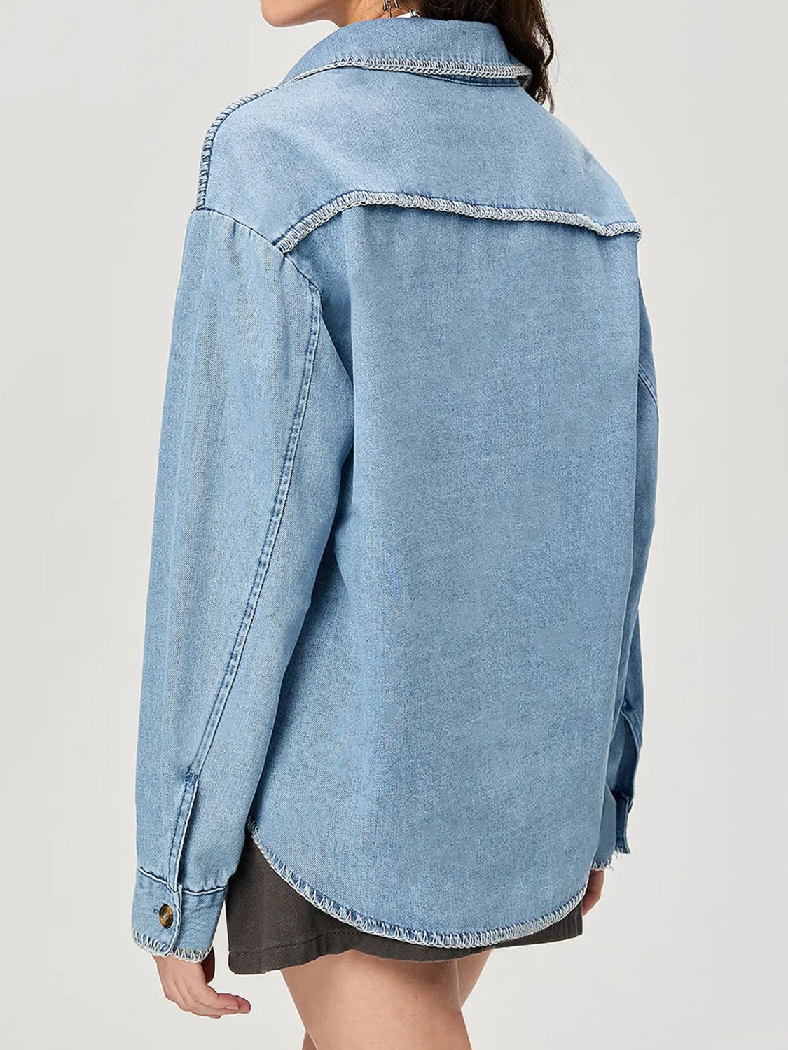 Button Up Collared Neck Denim Top - ShopEasier