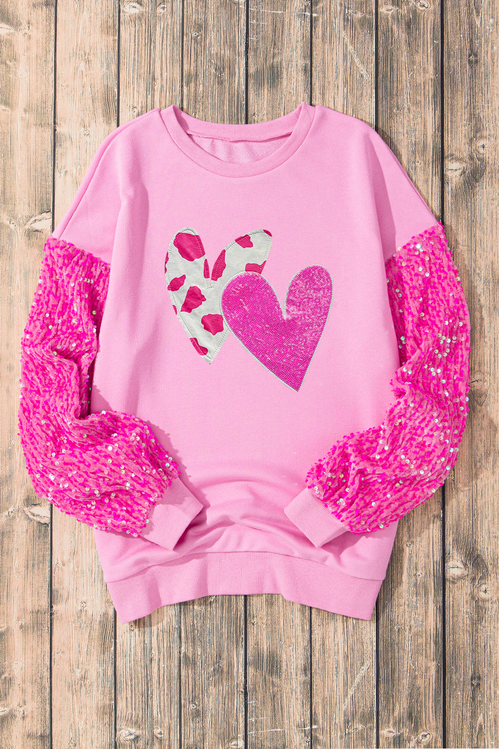 Sparkling Heart Sequin Long Sleeve Sweatshirt for Valentine's Day