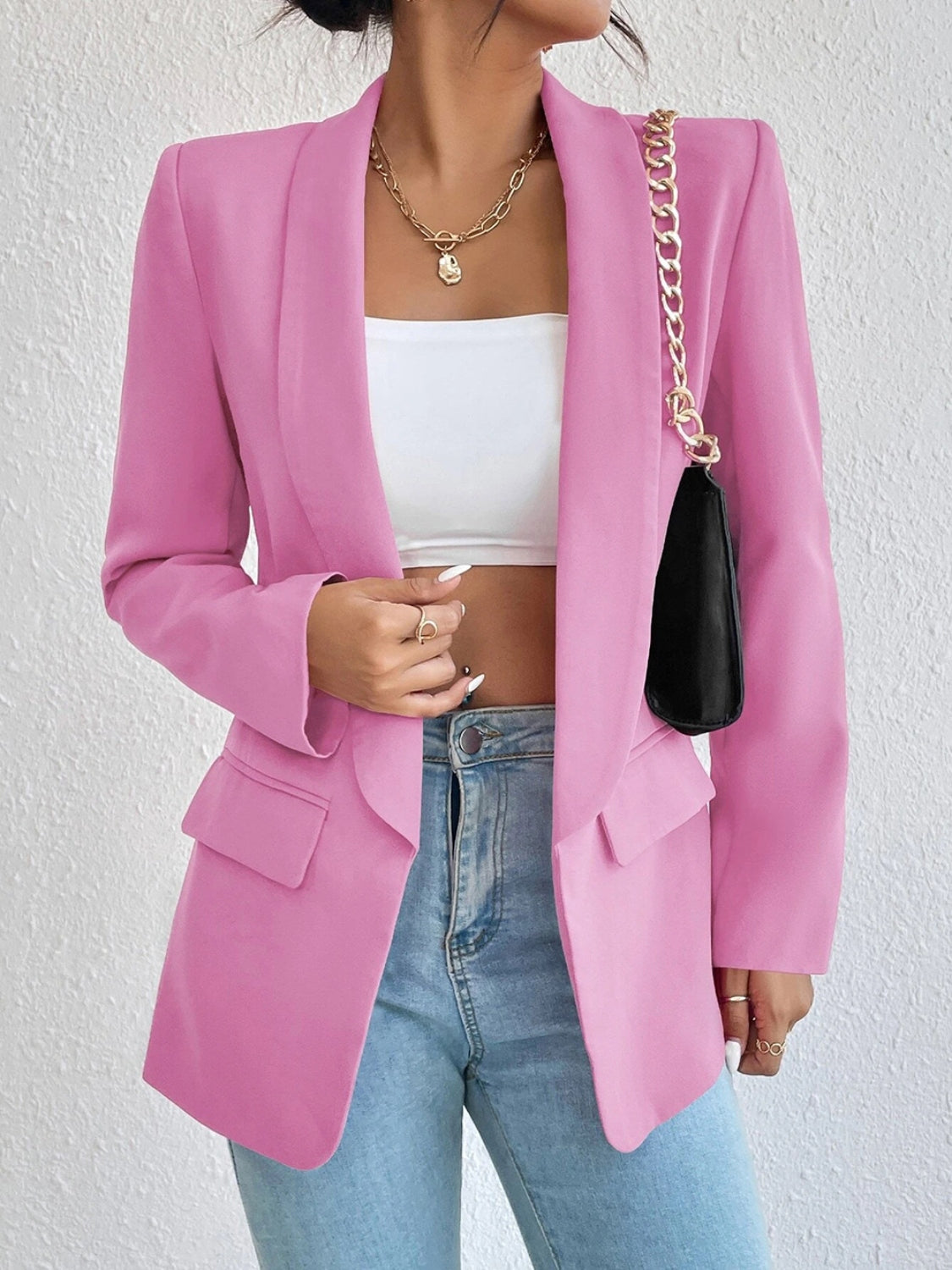 Shawl Collar Long Sleeve Blazer - ShopEasier