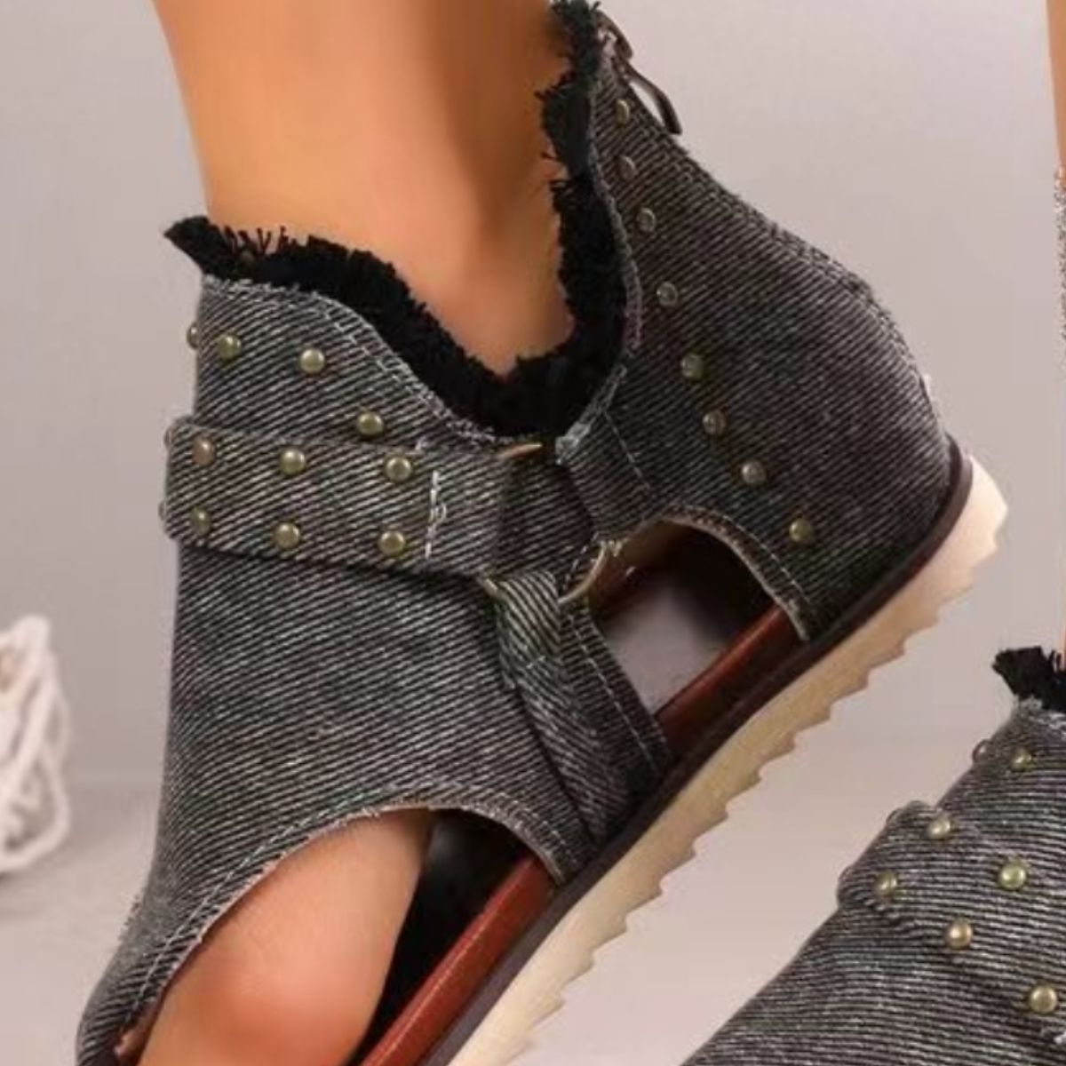 Embellished Raw Hem Flat Sandals