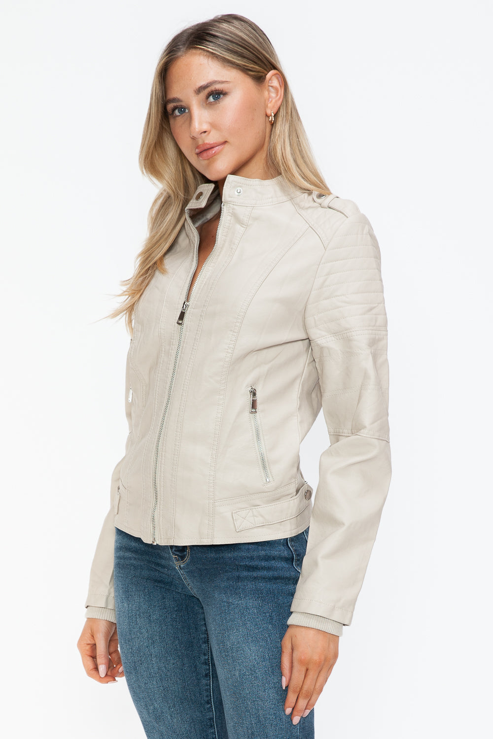 Snobbish PU Leather Biker Jacket with Side Zip Pockets - ShopEasier