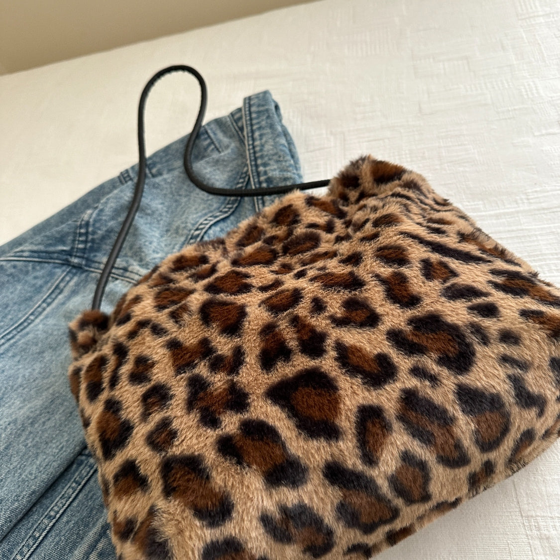 Wild Print Plush Shoulder Bag