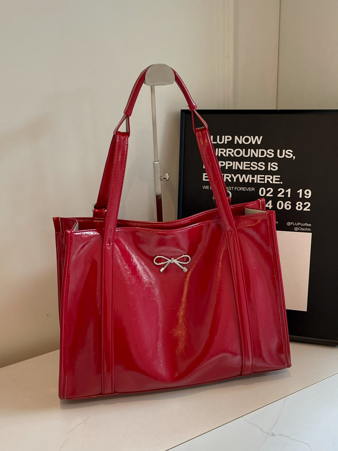 Fashionable Large PU Leather Bow Bag