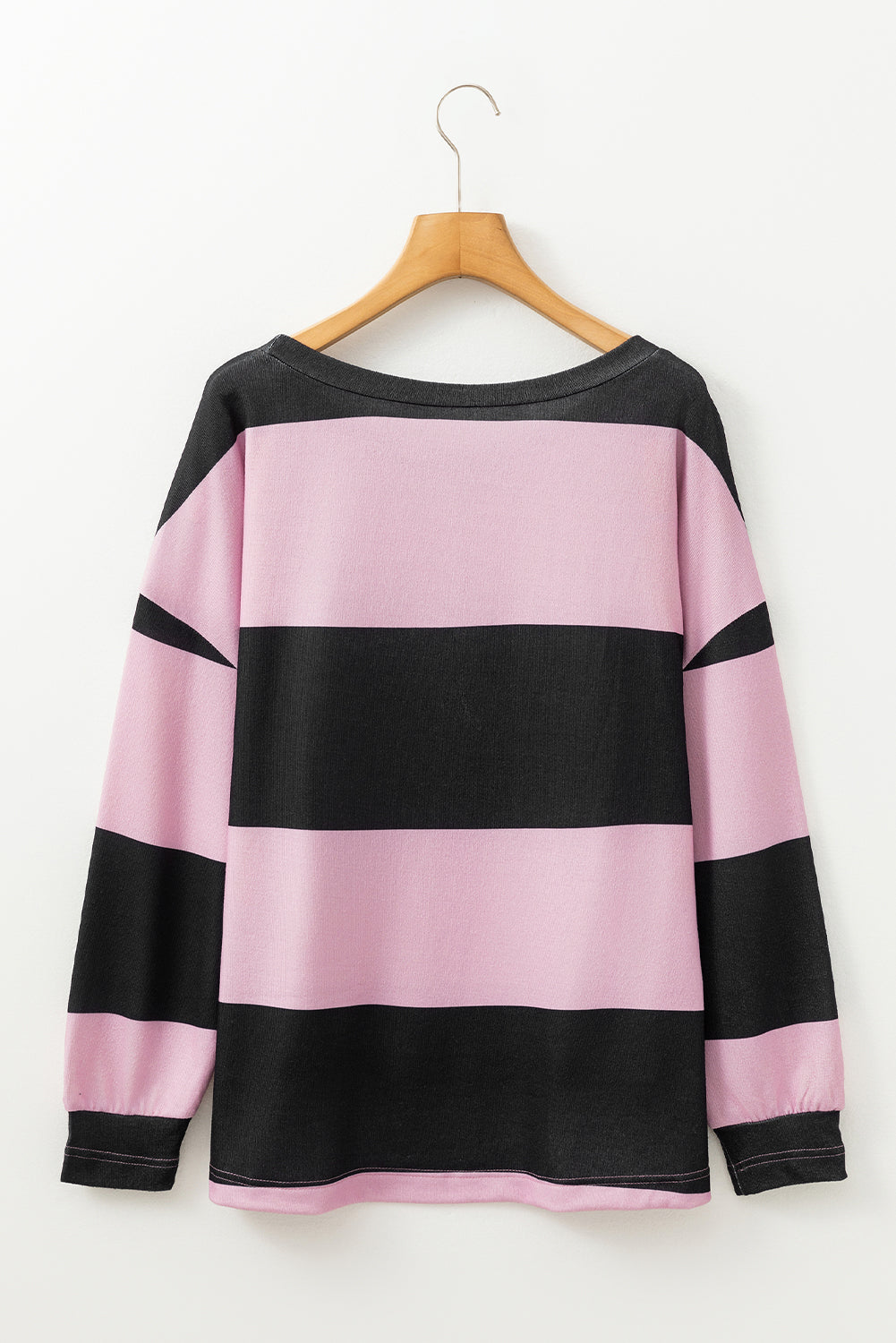 Color Block High-Low Long Sleeve T-Shirt with Round Neck