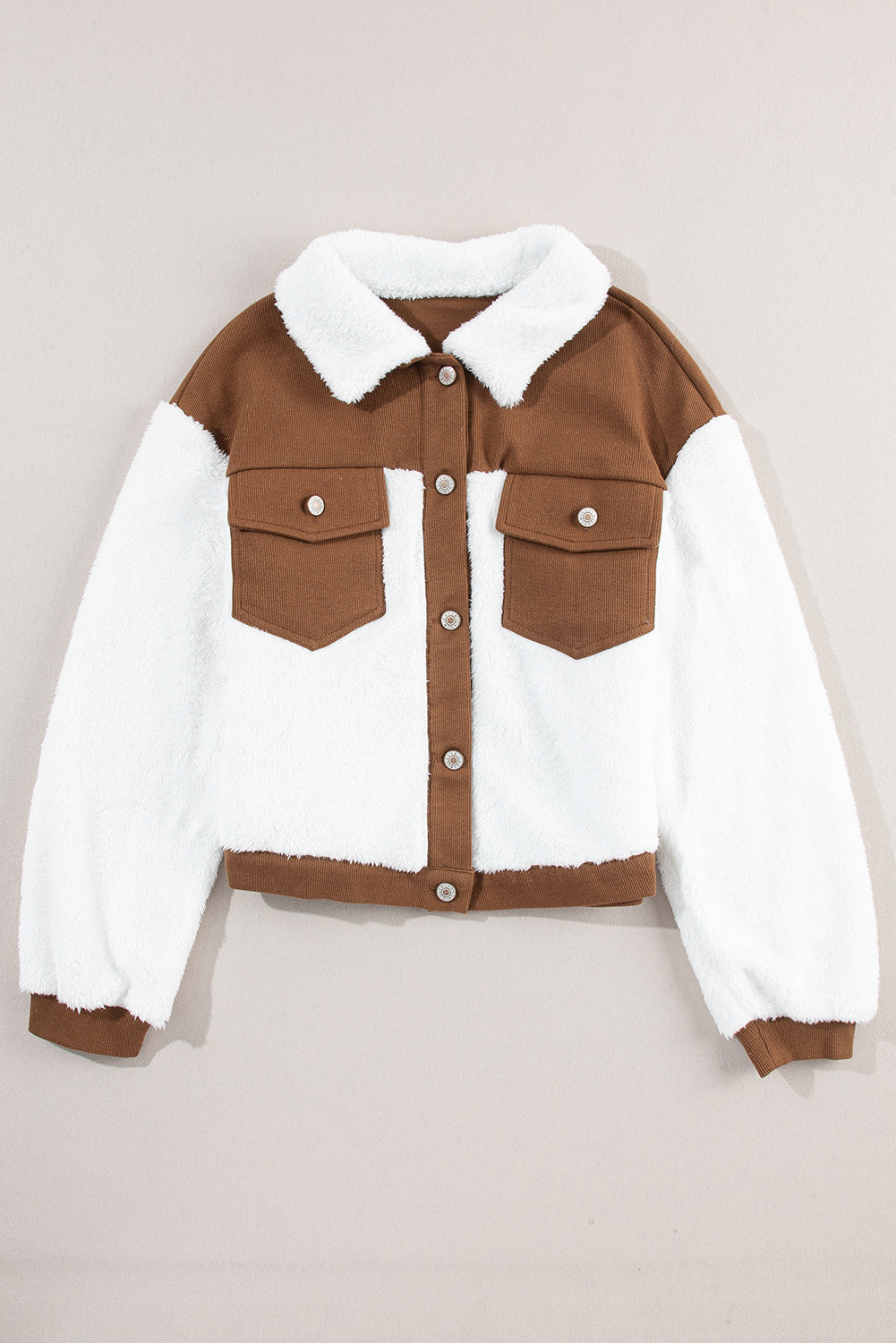 Corduroy Contrast Patchwork Fuzzy Jacket - ShopEasier