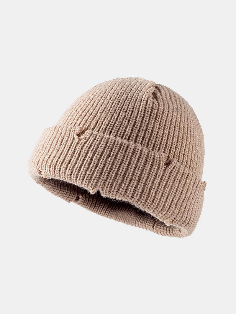 Distressed Cuffed Knit Hat - ShopEasier