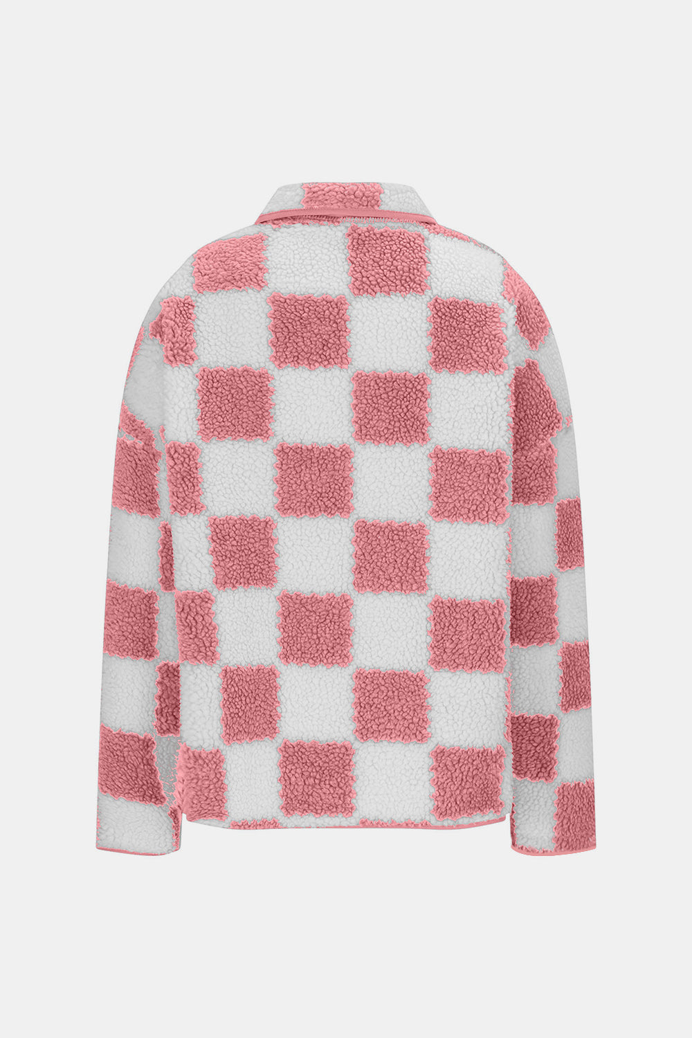 Checkered Snap Down Long Sleeve Teddy Jacket - ShopEasier