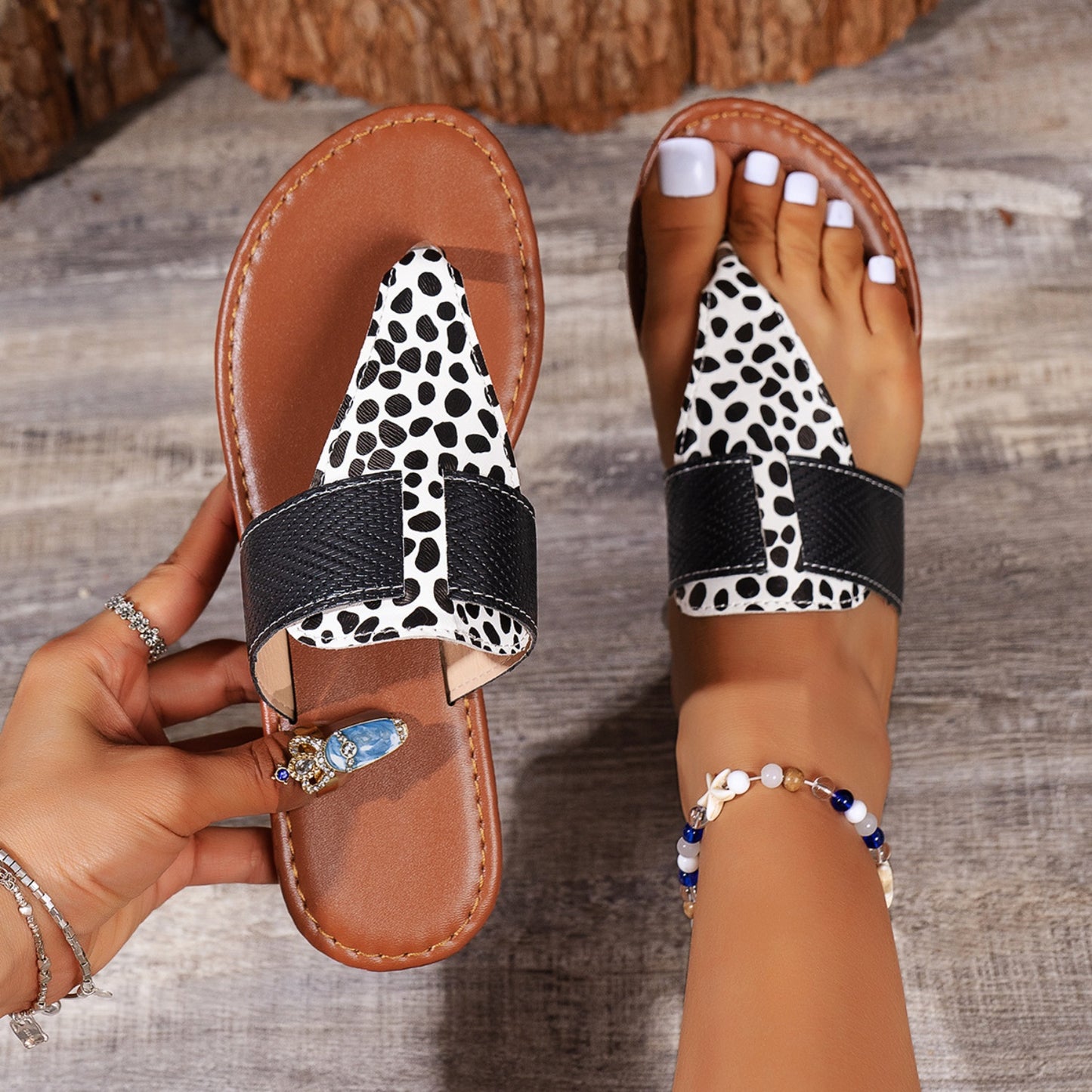 Trendy Animal Print Open-Toe Flats