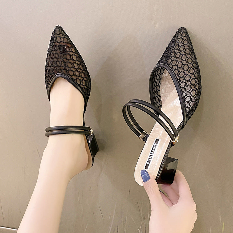 Chic Pointed Toe Block Heel Sandals