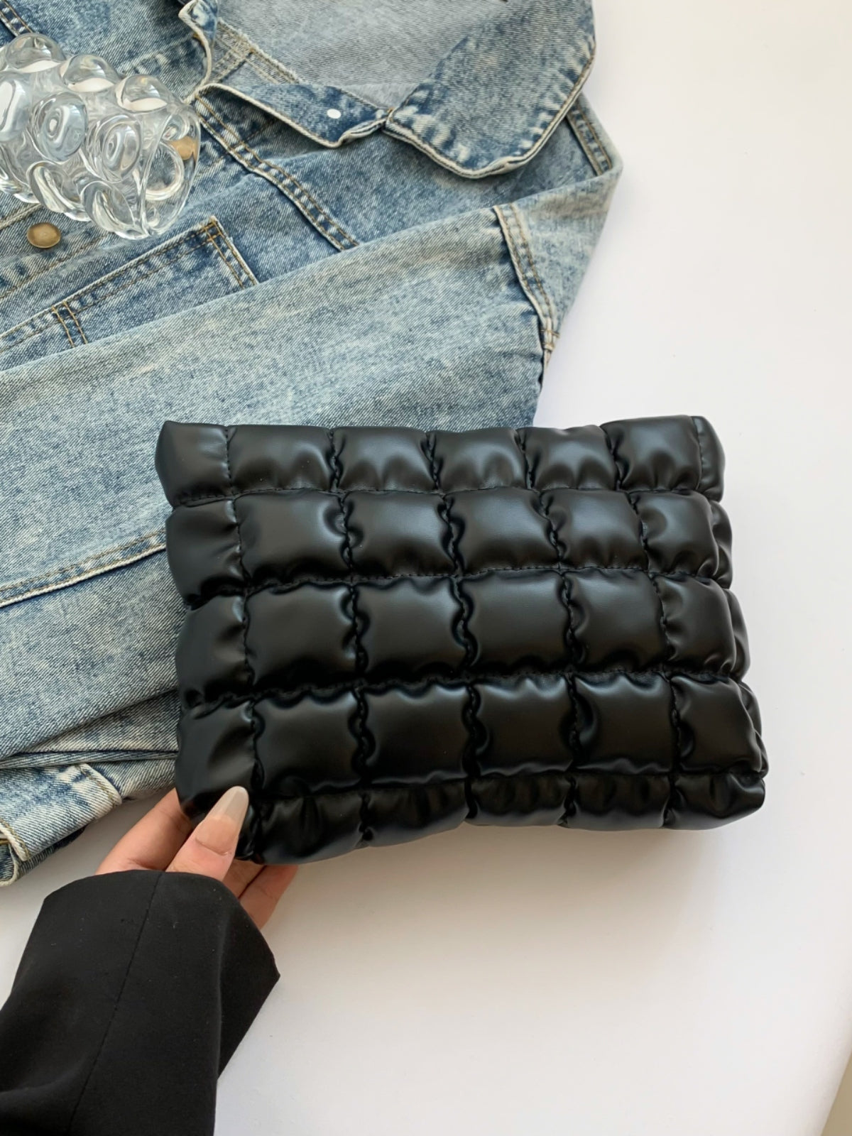 Plaid Quilted Zippered Clutch Bag