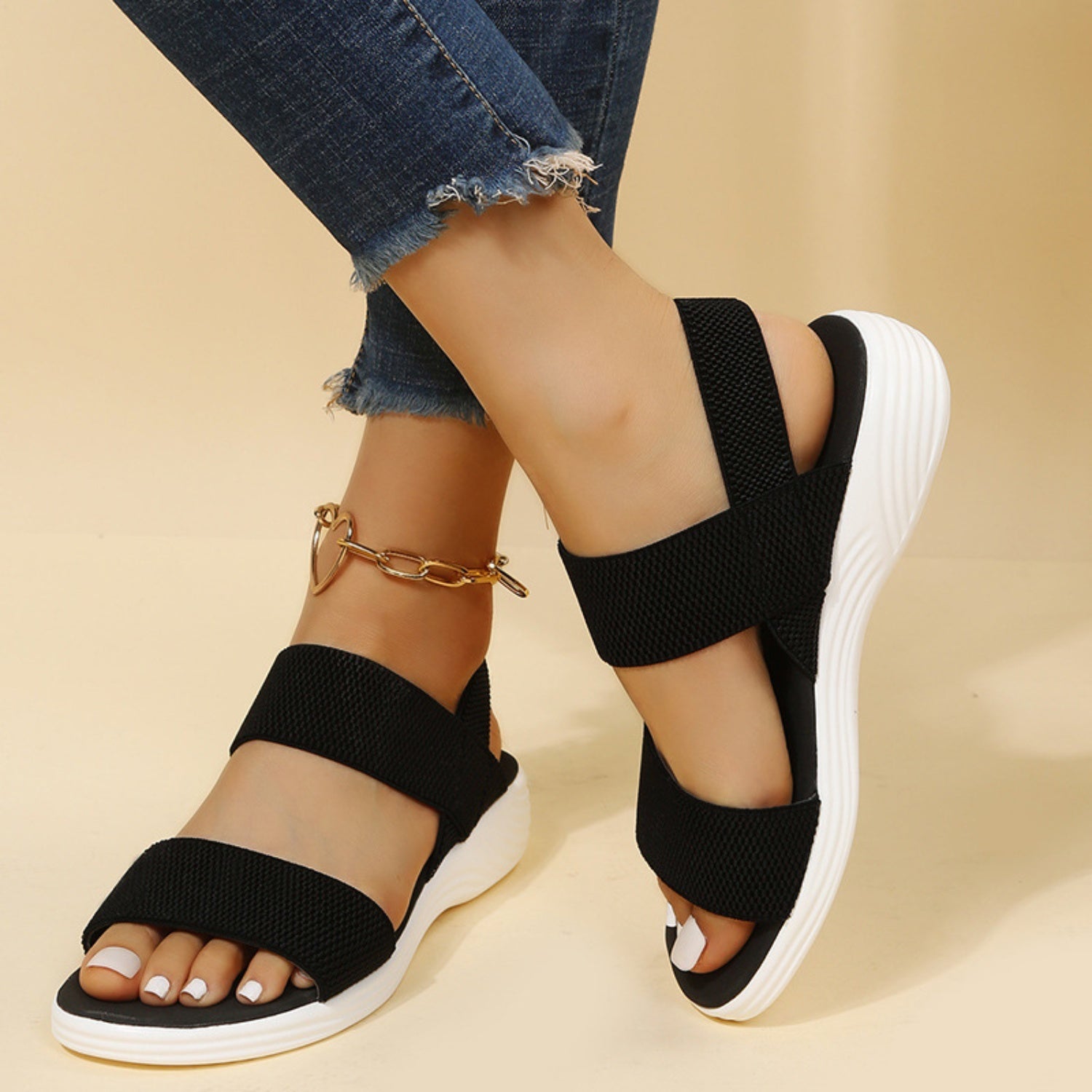 Rubber Open Toe Low Heel Sandals - ShopEasier