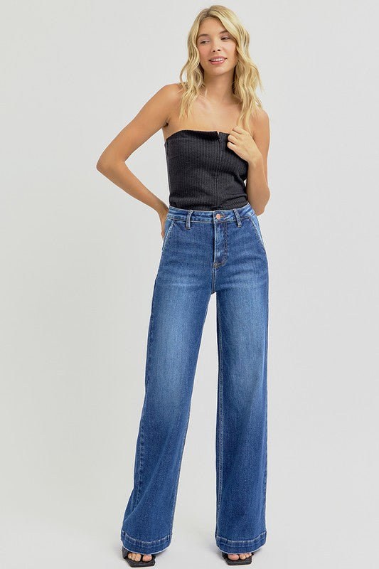 RISEN Full Size High Rise Wide Leg Jeans with Slanted Pockets - ShopEasier