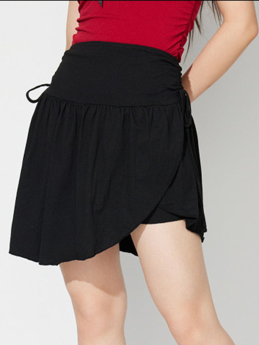 Asymmetrical Hem Mini Skirt with Side Tie Detail