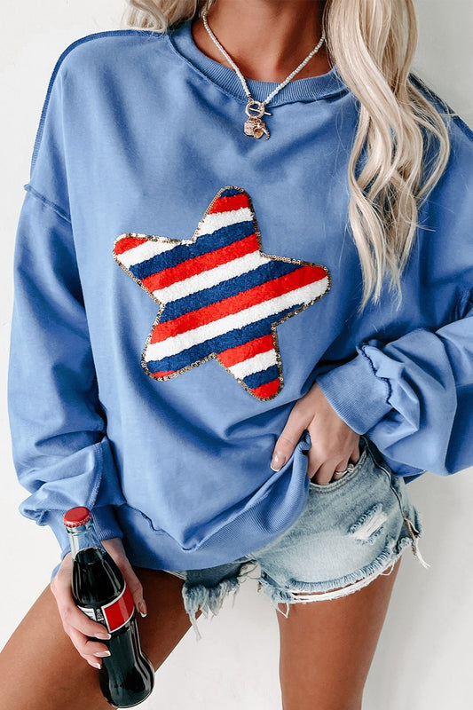 Starry Exposed Seam Long Sleeve Sweatshirt